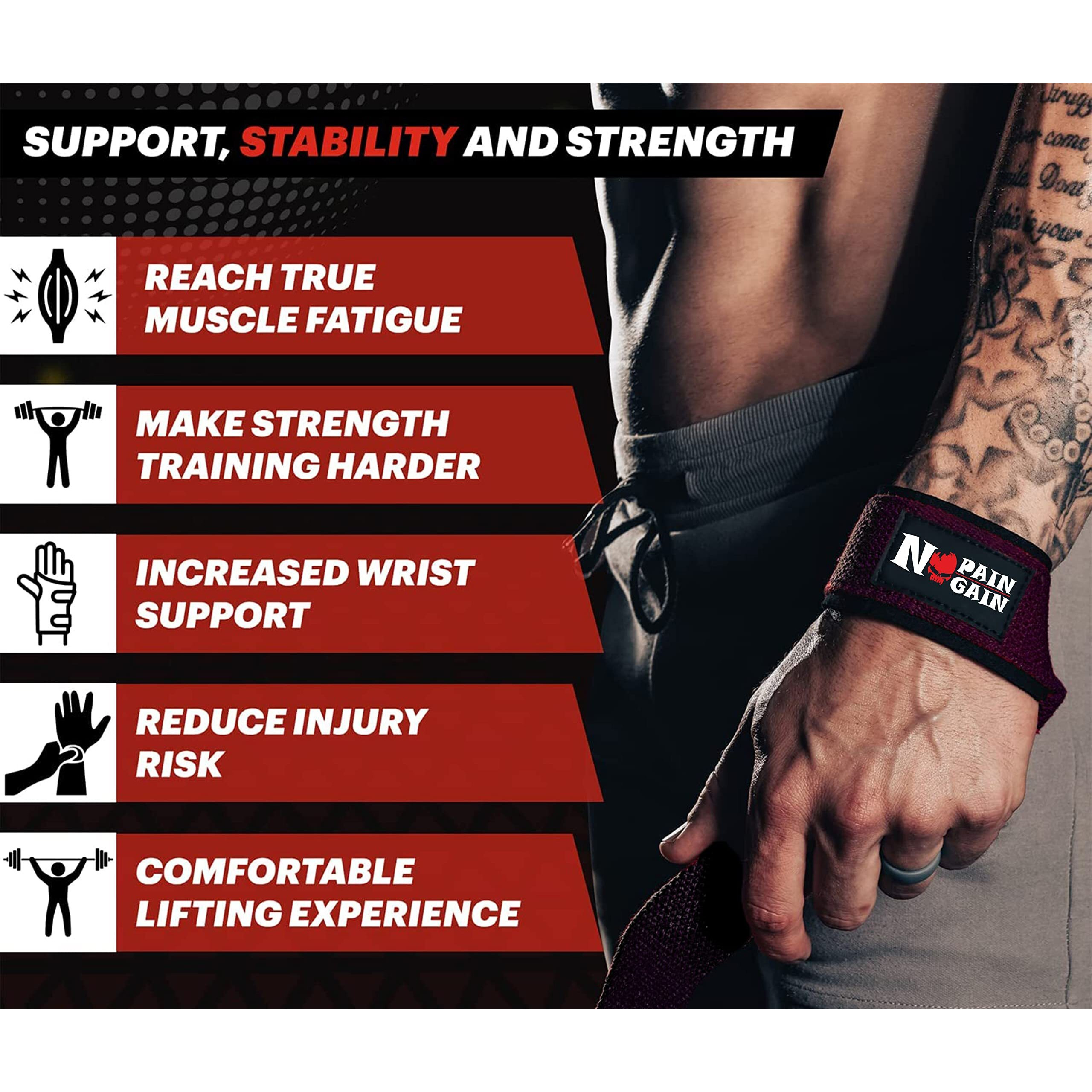 STEIGEN Fitness Exercise Nylon and Rubber Wrist Wrap Bands, Deadlift Straps Wrist Support for Gym (Skull)