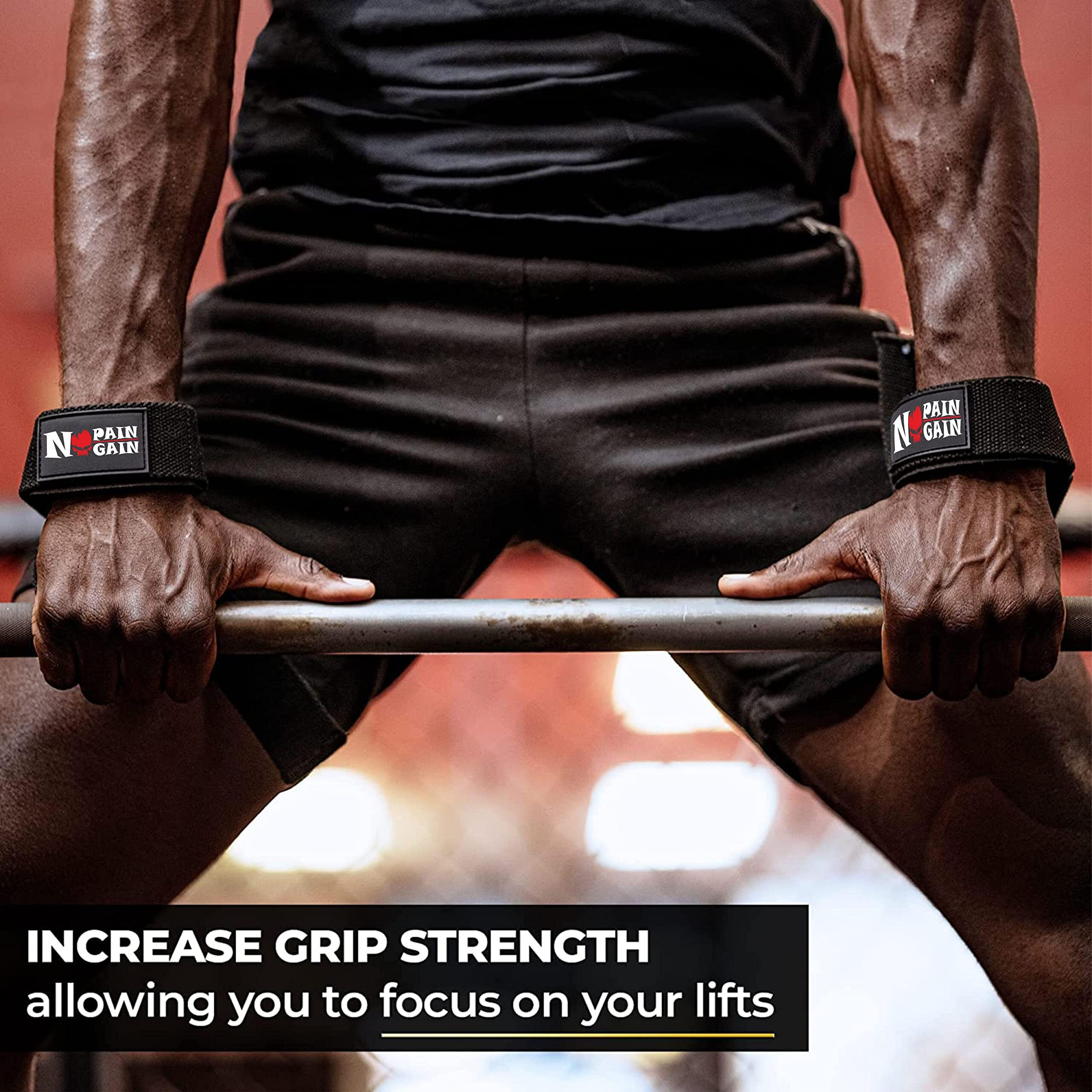 STEIGEN Fitness Exercise Nylon and Rubber Wrist Wrap Bands, Deadlift Straps Wrist Support for Gym (Skull)