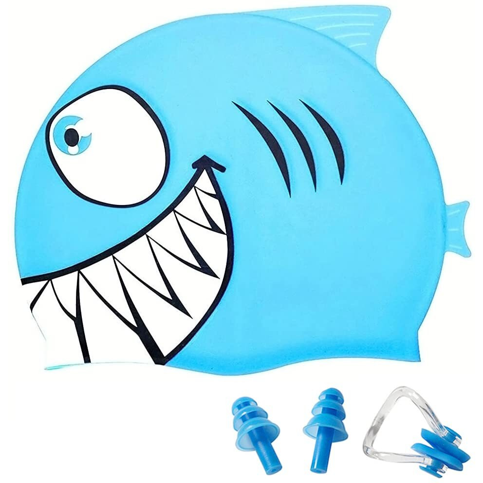 Proberos Swimming Cap for Boys Girls with Ear Plug and Nose Clip, Waterproof Silicone Swimming Cap Ideal for All Head Shape, Swimming Cap for Kids Age 3-5