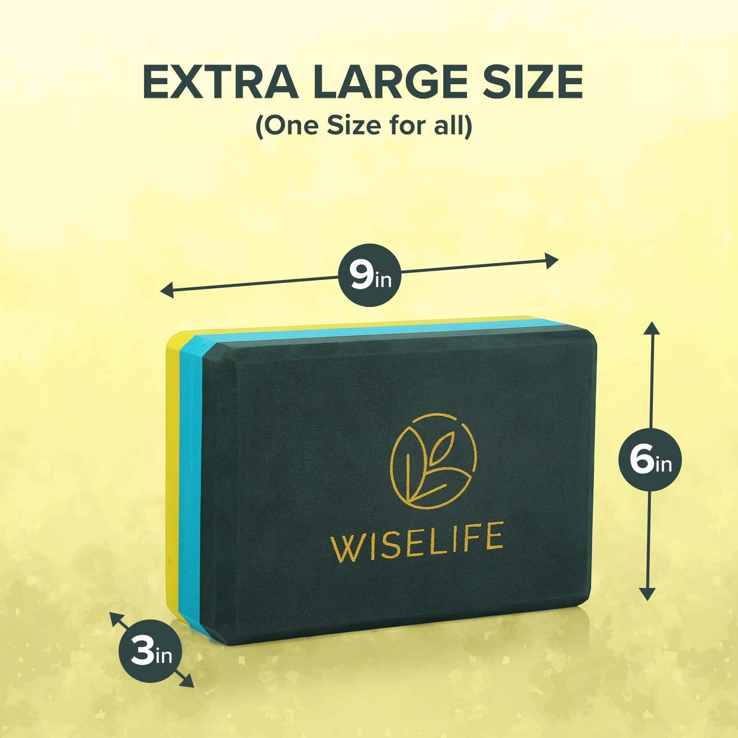 Wiselife Green Yellow Pro Yoga Block | Yoga Brick (Pack of 1, Extra Large Size), High Density Premium TPE Foam Material, Soft Surface, Triple Layer for Optimum Balance, Support & Cushion