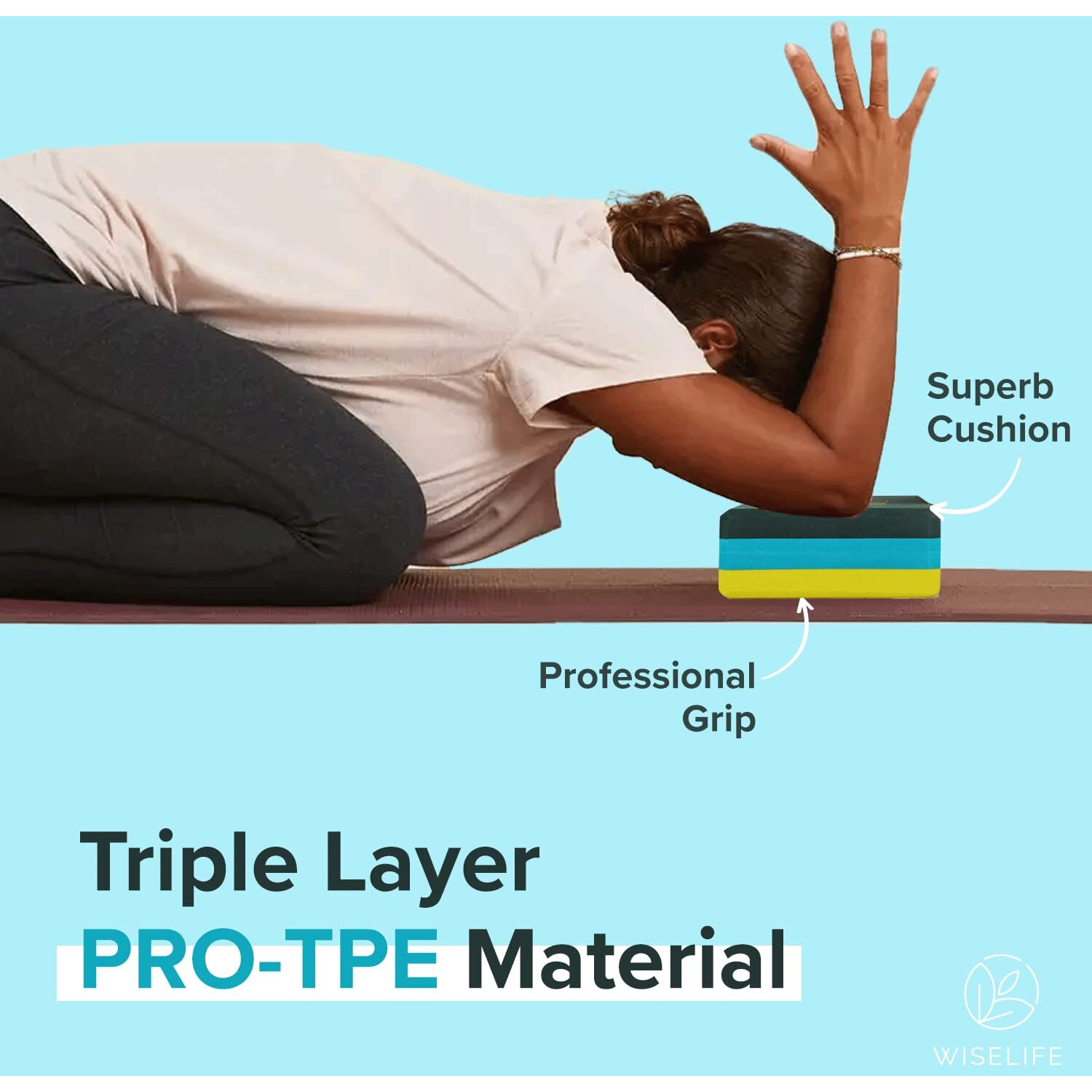 Wiselife Green Yellow Pro Yoga Block | Yoga Brick (Pack of 1, Extra Large Size), High Density Premium TPE Foam Material, Soft Surface, Triple Layer for Optimum Balance, Support & Cushion