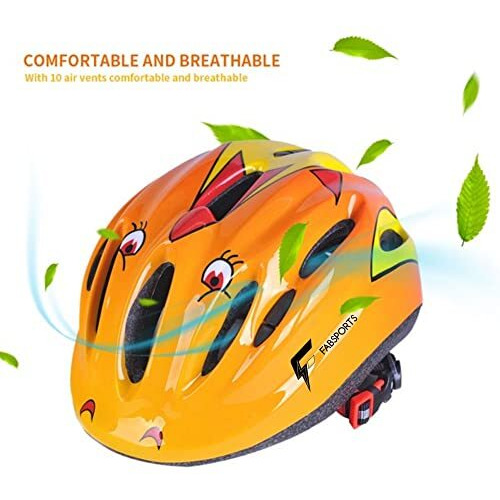 FABSPORTS Kid s Light Weight Bicycle Bike Adjustable Size Superior Ventilation Safety Helmet for Cycling Skating Skate Boarding (Orange, 5-12 Years)