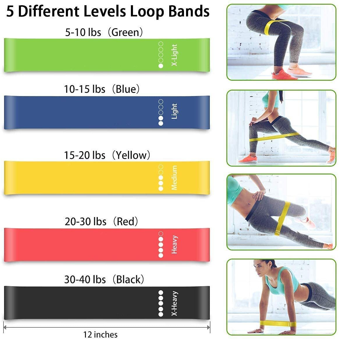 Device Resistance Loop Exercise Bands for Squats, Hips, Legs, Butt, Glutes and Heavy Workouts Physical Therapy, Rehab, Stretching, Home Fitness (Set of 5)(Material Natural Latex)