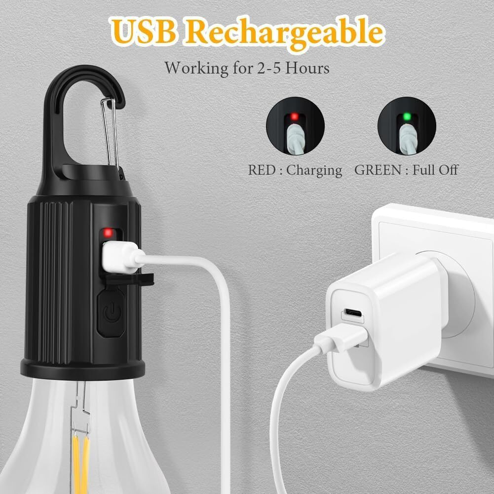 Rechargeable Camping Lights, Waterproof LED Hanging Tent Bulb with USB Cable, 3 Lighting Modes Hanging Camping Lantern Lamp for Hiking, Emergency, Household, Car Repairing (1pc Led Tent Lights)