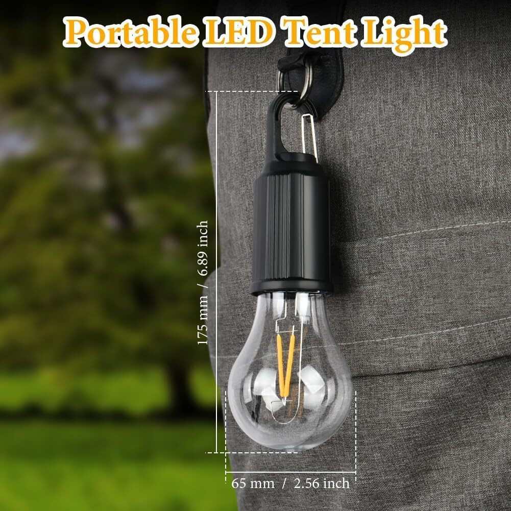 Rechargeable Camping Lights, Waterproof LED Hanging Tent Bulb with USB Cable, 3 Lighting Modes Hanging Camping Lantern Lamp for Hiking, Emergency, Household, Car Repairing (1pc Led Tent Lights)