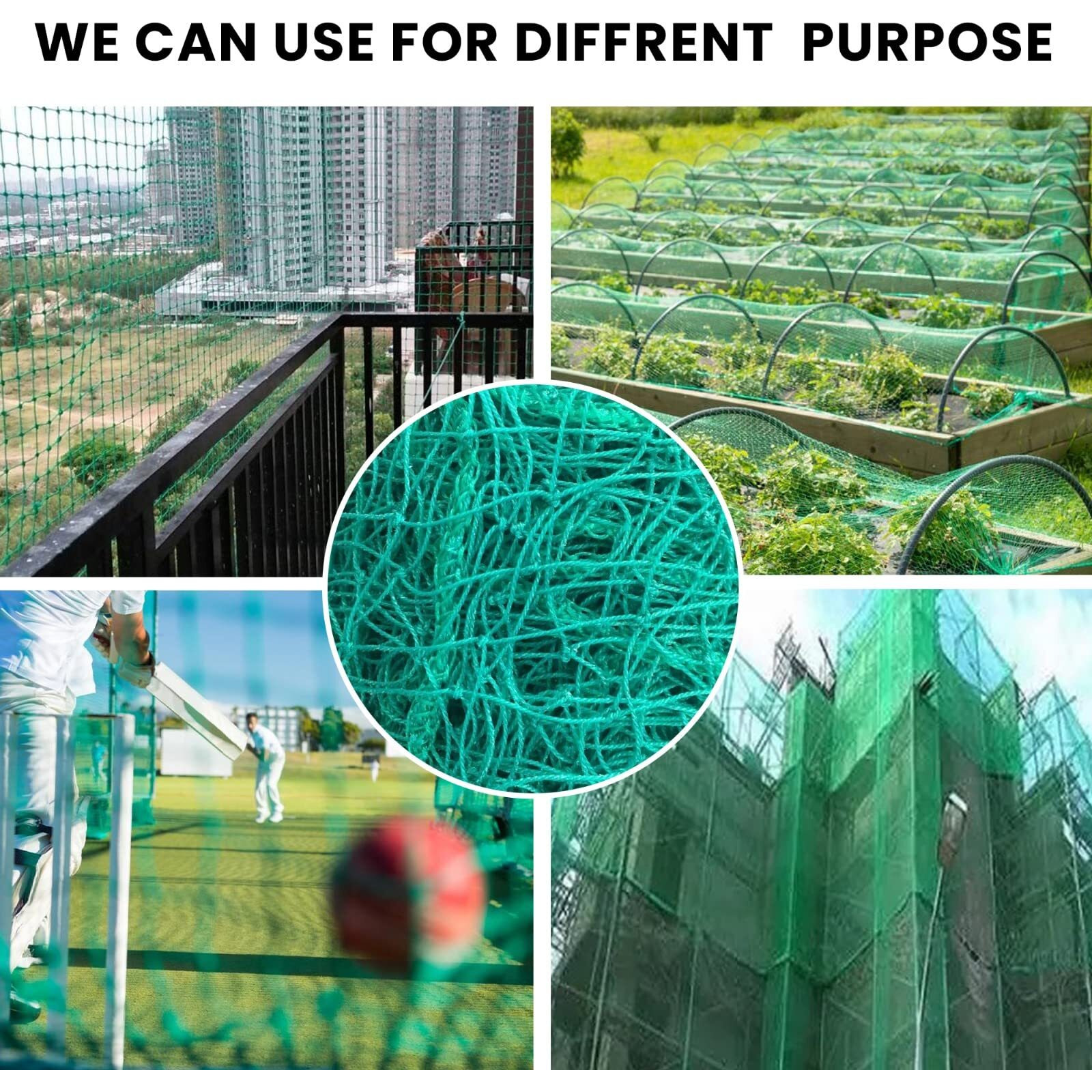 Essoti Monkey Net Cricket Net Children safety net Nylon - (10X15FT) - 2 MM 30 Ply String Size 44 mm Hole, Green in Color Sample Kit Along (10X15 FT, Green)