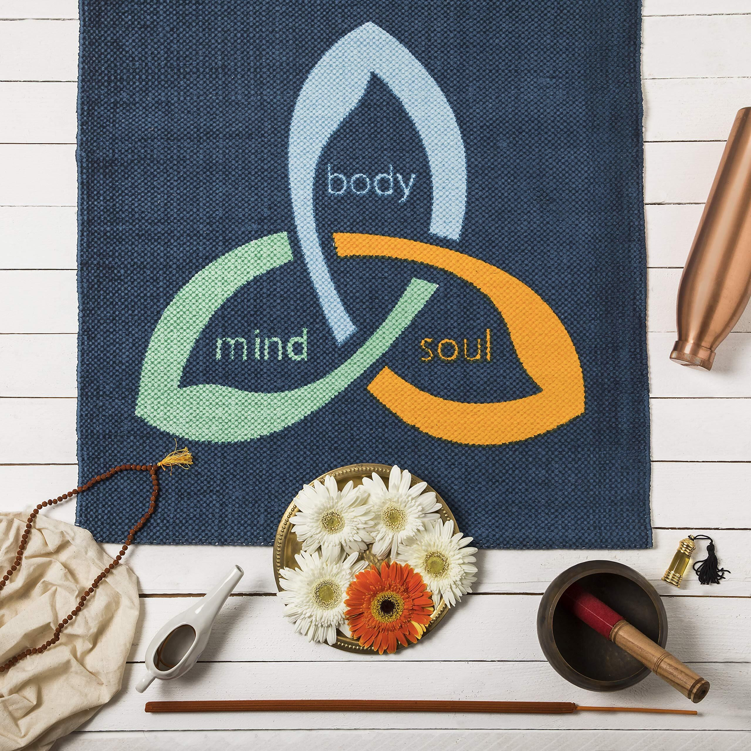 Arka4U Anti Skid Cotton Yoga Mat,6 ft X 2 ft,Blue
