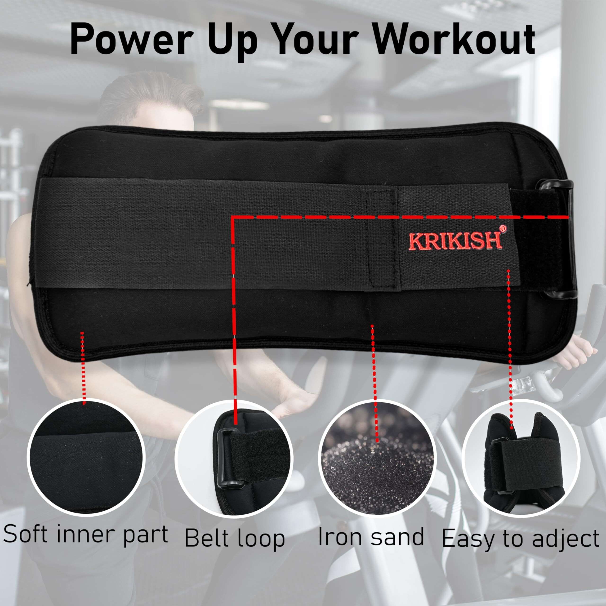 KRIKISH Ankle Weights, Adjustable Wrist Weight Straps for Fitness, Walking, Jogging, Workout (1KgX2)