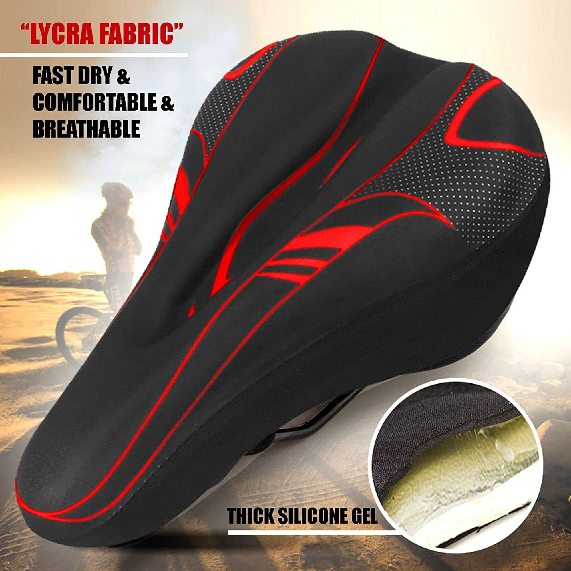 FABSPORTS Premium Microfiber Bicycle Saddle Pad, Extra Gel Cushion Bike Seat Cover Fits Narrow Slim Seats (Red, 11x7.5 Inch)