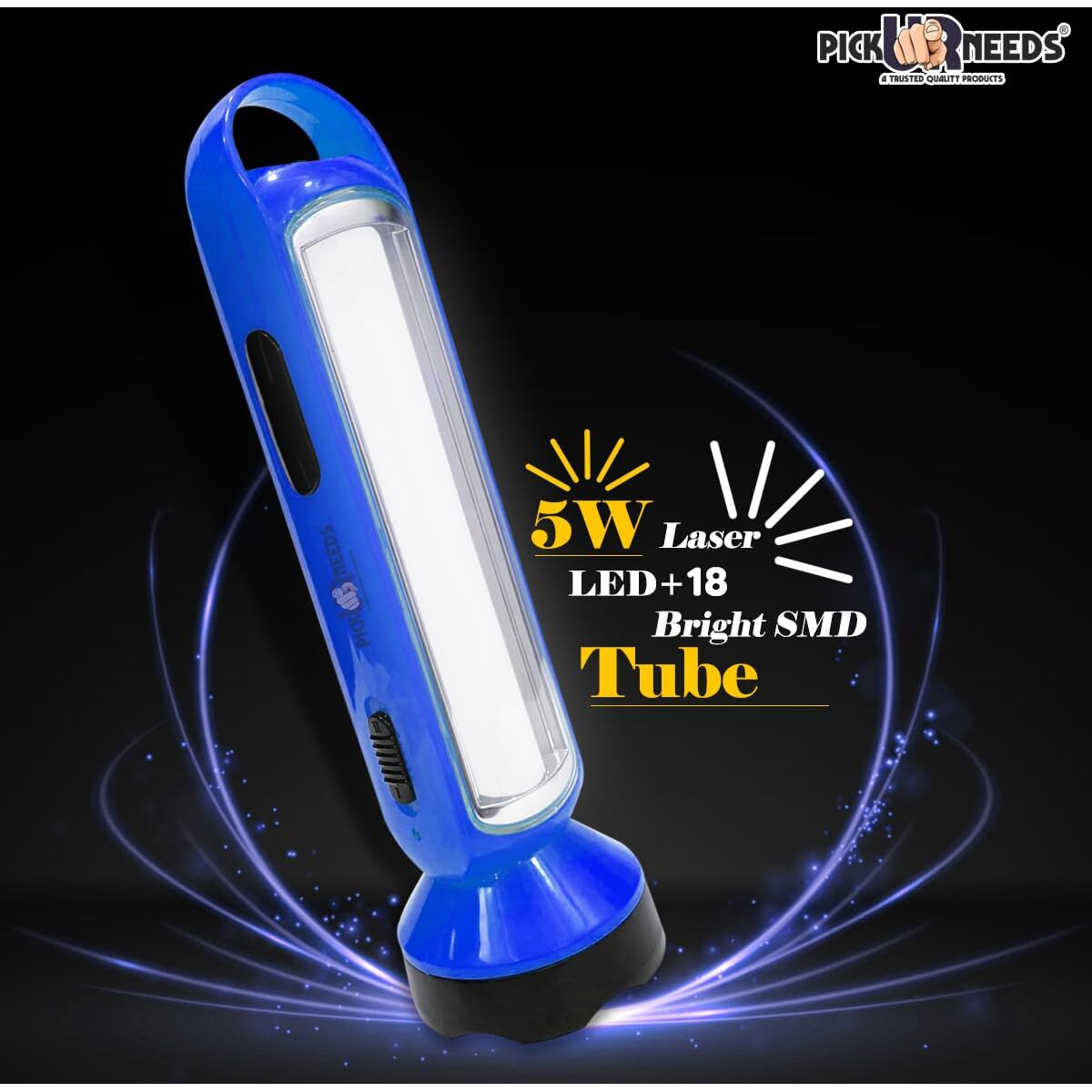 Pick Ur Needs Rechargeable Emergency LED Torch Light Long Distance 5W +18 Bright SMD Tube 1600mAH Perfect Flashlight Lantern (Blue)