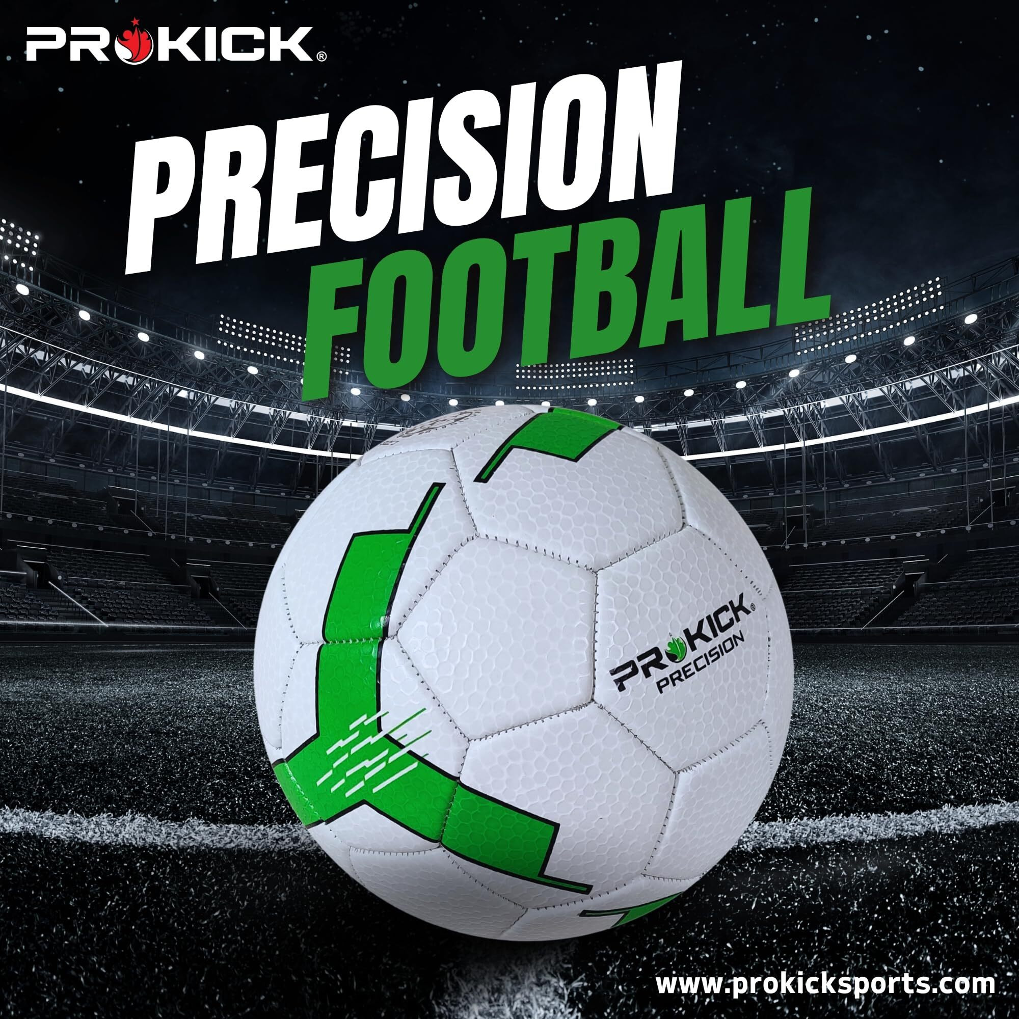 Prokick Precision Machine Stitched 32 Panel Football, Size 3 (White Green)