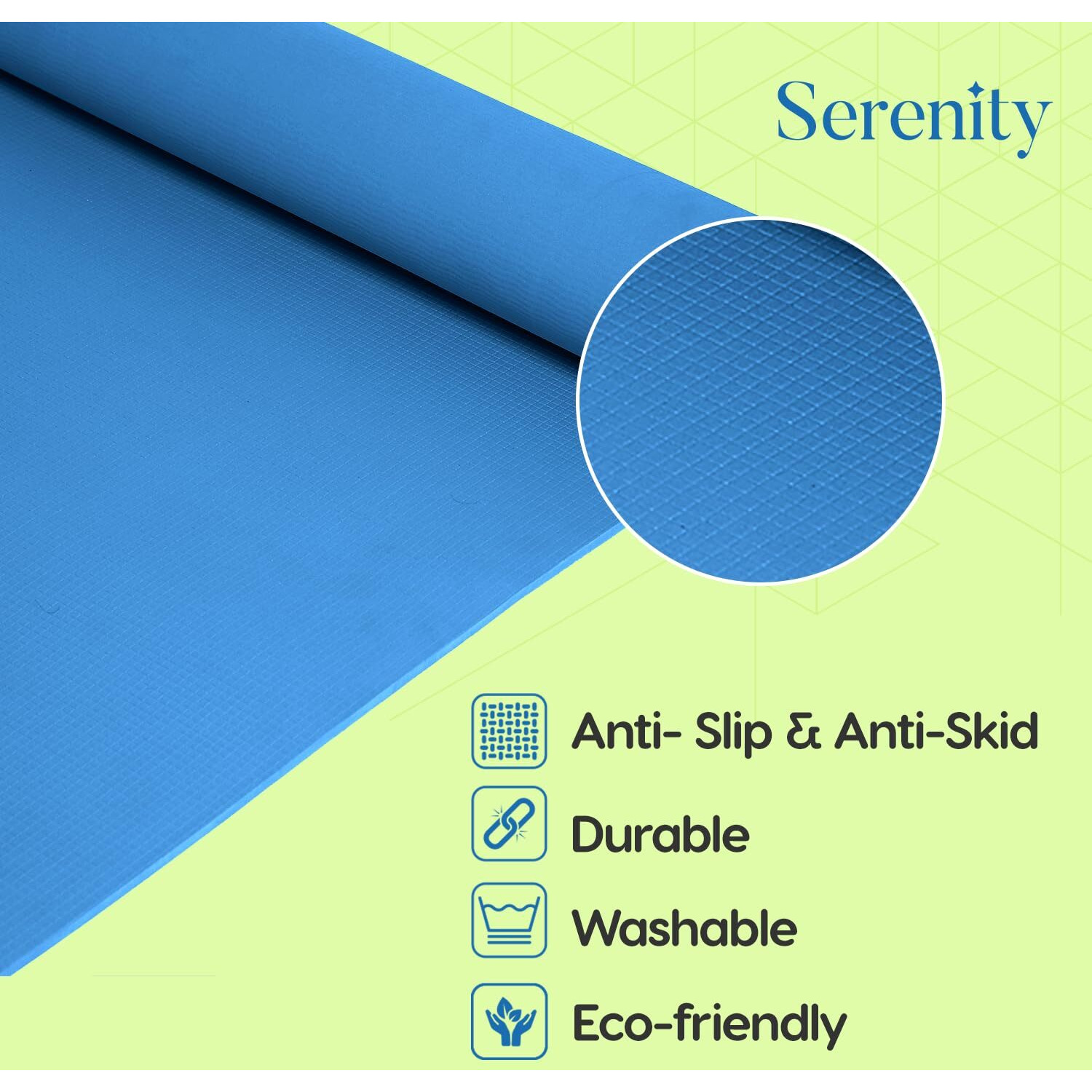 Serenity Everyday Yoga Mat & Carry Strap for Men, Women & Kids Fitness 10MM (Royal Blue) | EVA Material Extra Thick, Long & Wide Exercise Mat For Home Gym,Yoga, Meditation, Pilates & Outdoor Workout | Soft, Easy to Fold, Anti Skid, Anti Slip