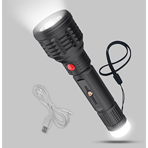 Pick Ur Needs Emergency Rechargeable Flashlight Torch Light Led Ultra Bright Lithium Battery With Back Light, 450 Lumen