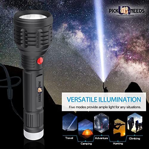 Pick Ur Needs Emergency Rechargeable Flashlight Torch Light Led Ultra Bright Lithium Battery With Back Light, 450 Lumen