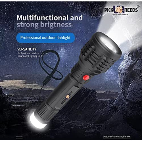Pick Ur Needs Emergency Rechargeable Flashlight Torch Light Led Ultra Bright Lithium Battery With Back Light, 450 Lumen