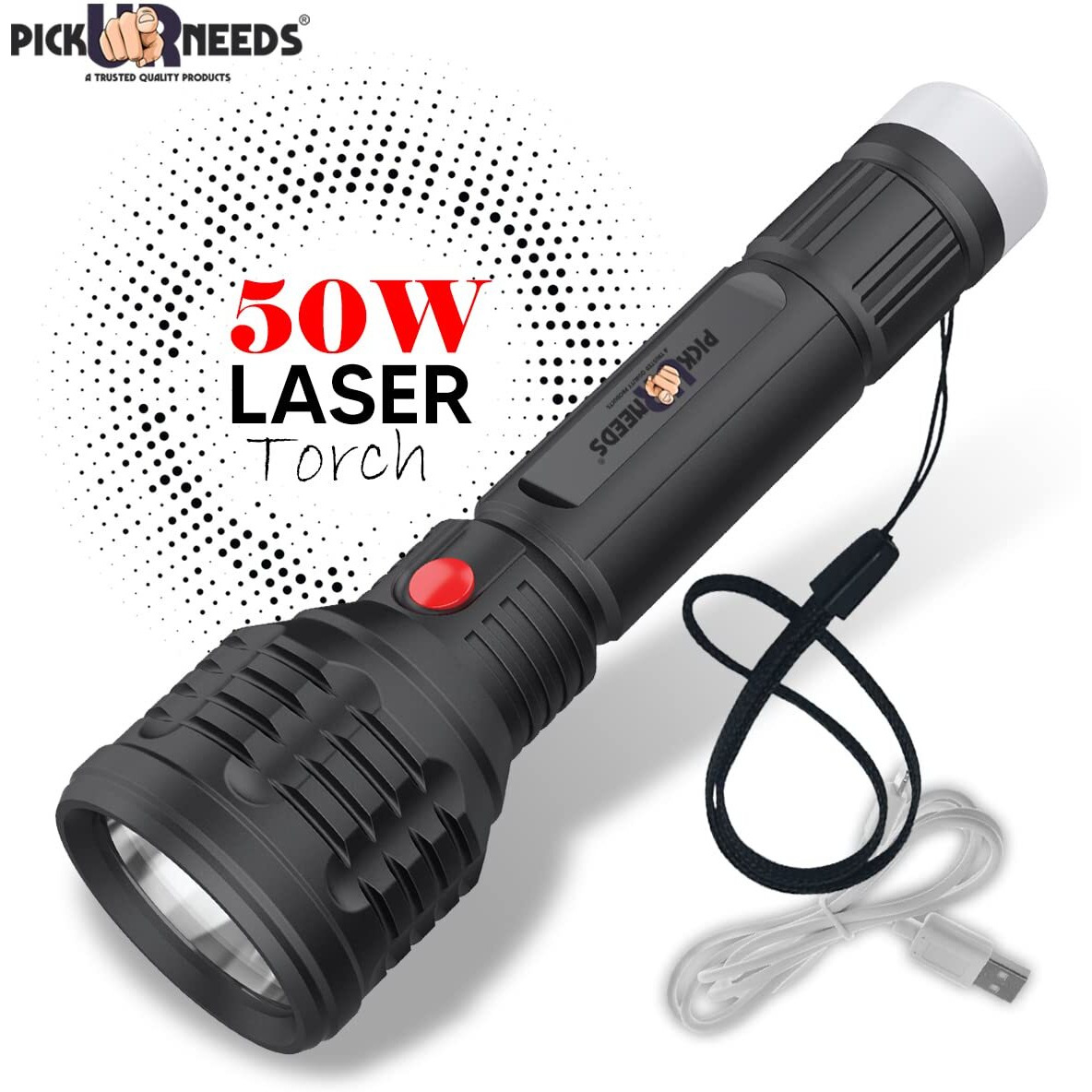 Pick Ur Needs Emergency Rechargeable Flashlight Torch Light LED Ultra Bright Lithium Battery with Back Light (Pack of 2)