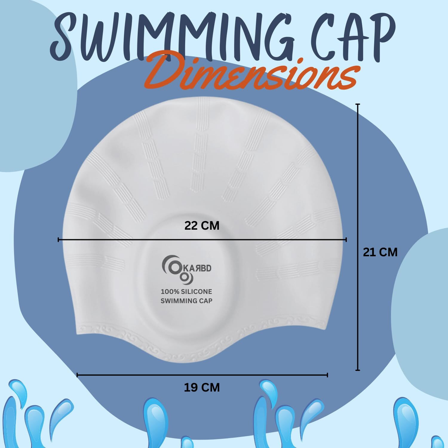 KARBD Silicone Swimming Cap with Ear & Hair Protection Unisex Water Sports Long Hair Cover Swim Pool Head Cap for Children Kids Adults Men Women Boys Girls (Universal Size, Ear Protection Grey Silver)