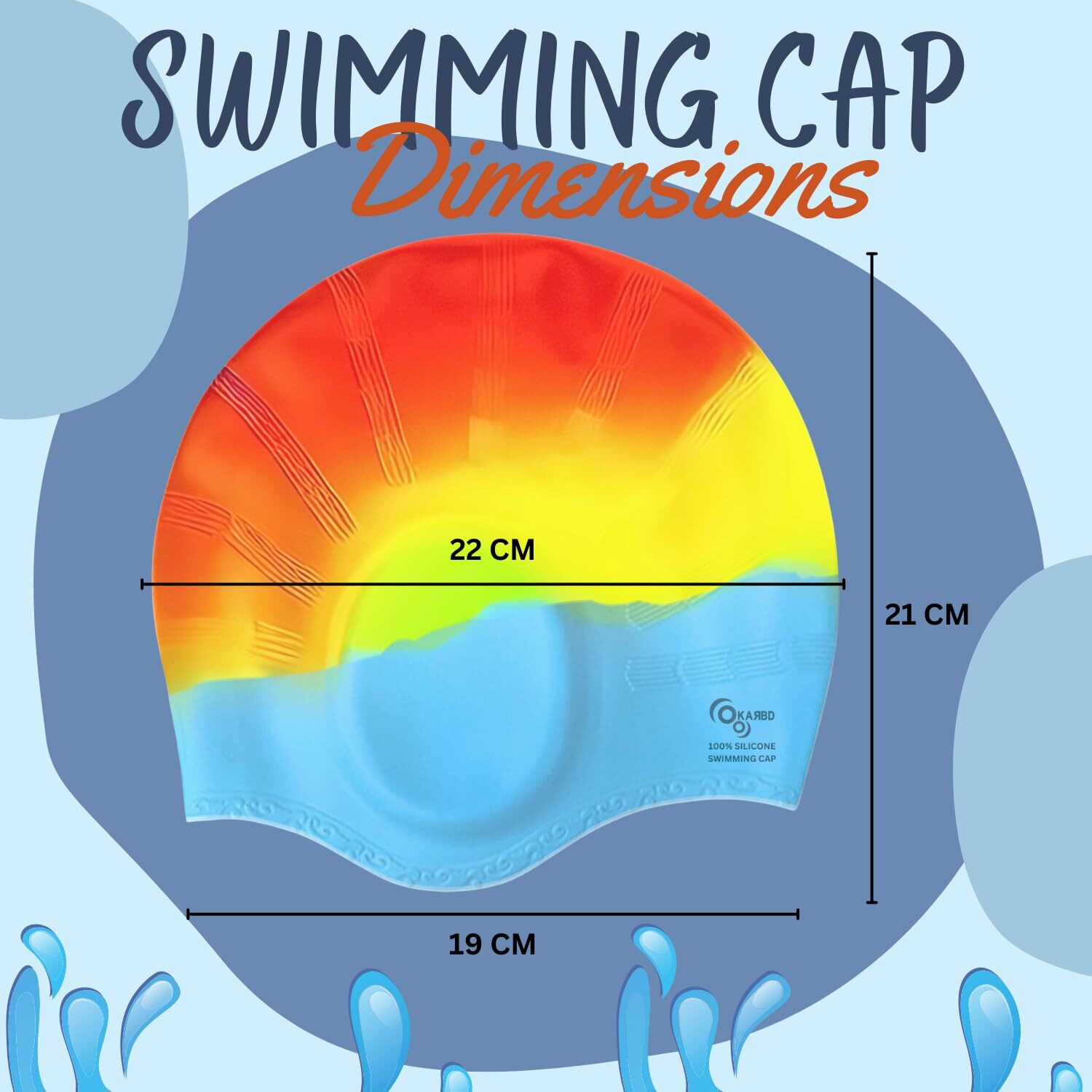 KARBD Silicone Swimming Cap with Ear & Hair Protection Unisex Water Sports Long Hair Cover for Kids Teens Adults (Universal Size, Ear Protection Multicolour Rainbow Mix Colour)