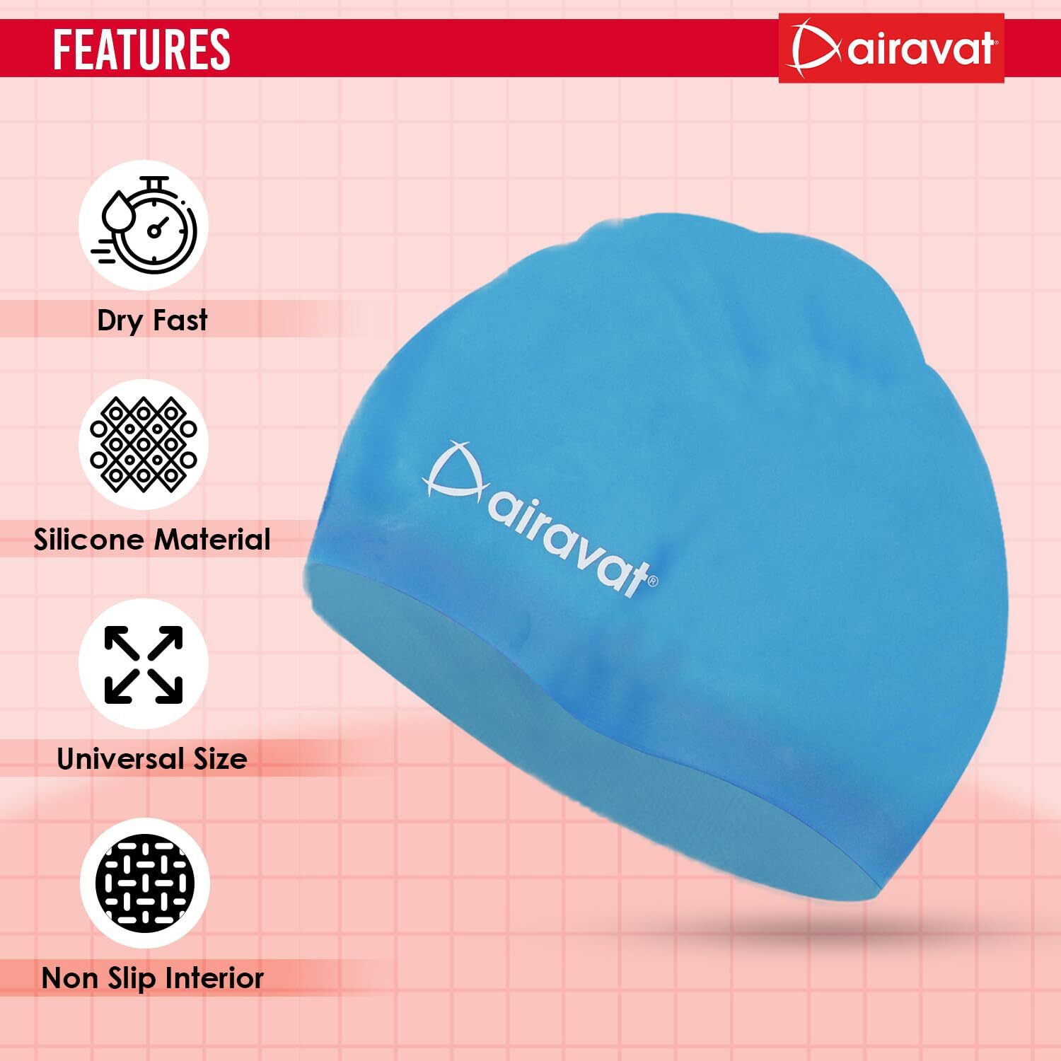 Airavat Basic Swim Cap, 001 Silicone Swim Cap, Comfortable Bathing Cap Ideal for Curly Short Medium Long Hair, Swimming Cap for Women and Men (Blue)