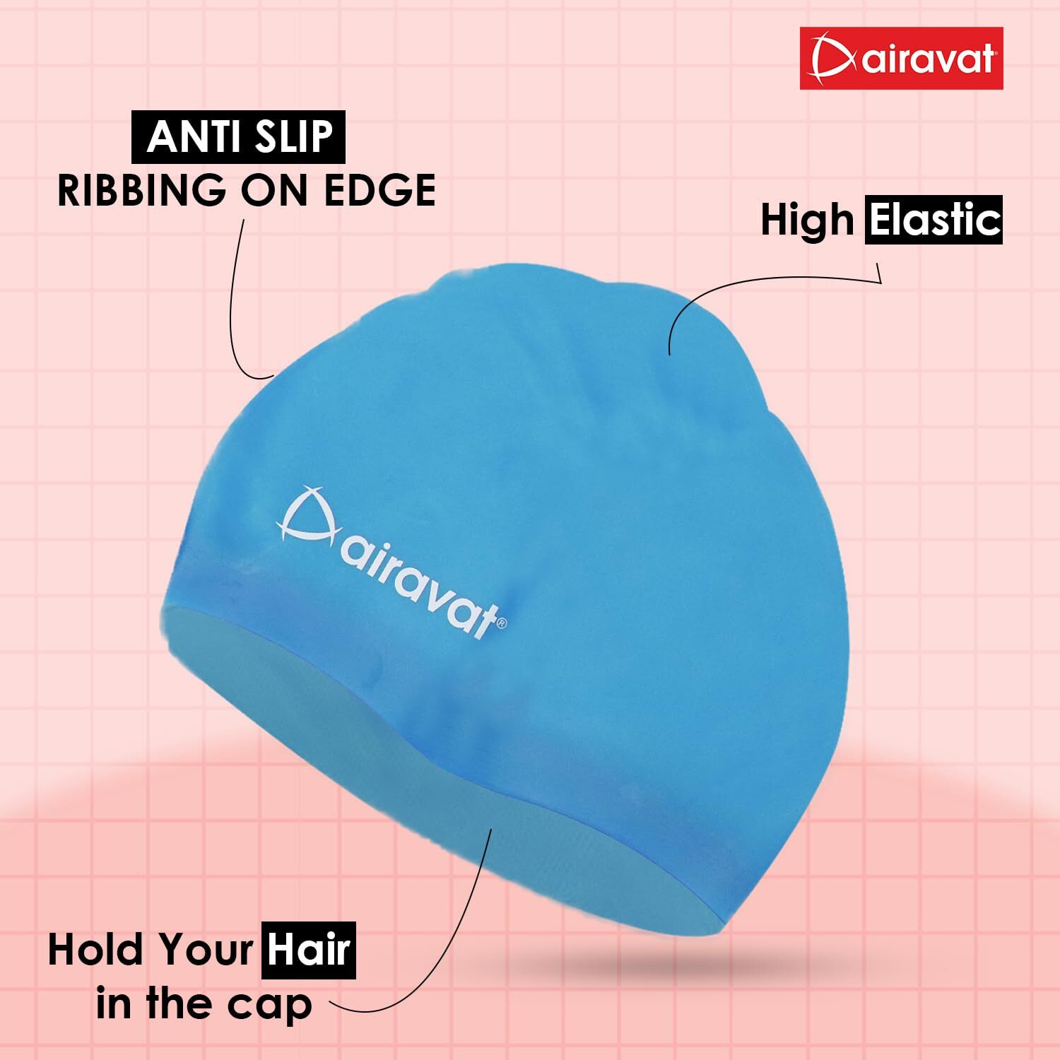 Airavat Basic Swim Cap, 001 Silicone Swim Cap, Comfortable Bathing Cap Ideal for Curly Short Medium Long Hair, Swimming Cap for Women and Men (Blue)