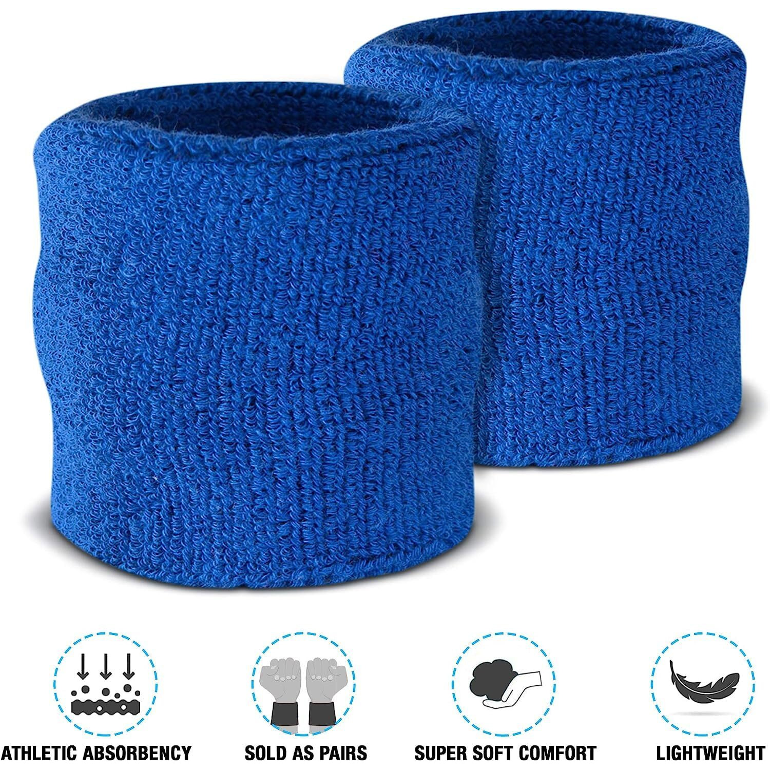 AMIFIT 3 x 3 Inch Wrist Sweatbands Tennis Wrist Bands Absorbent Sweatbands for Football Basketball Running Athletic Sports and Working Out, Pack of 1 (Blue)