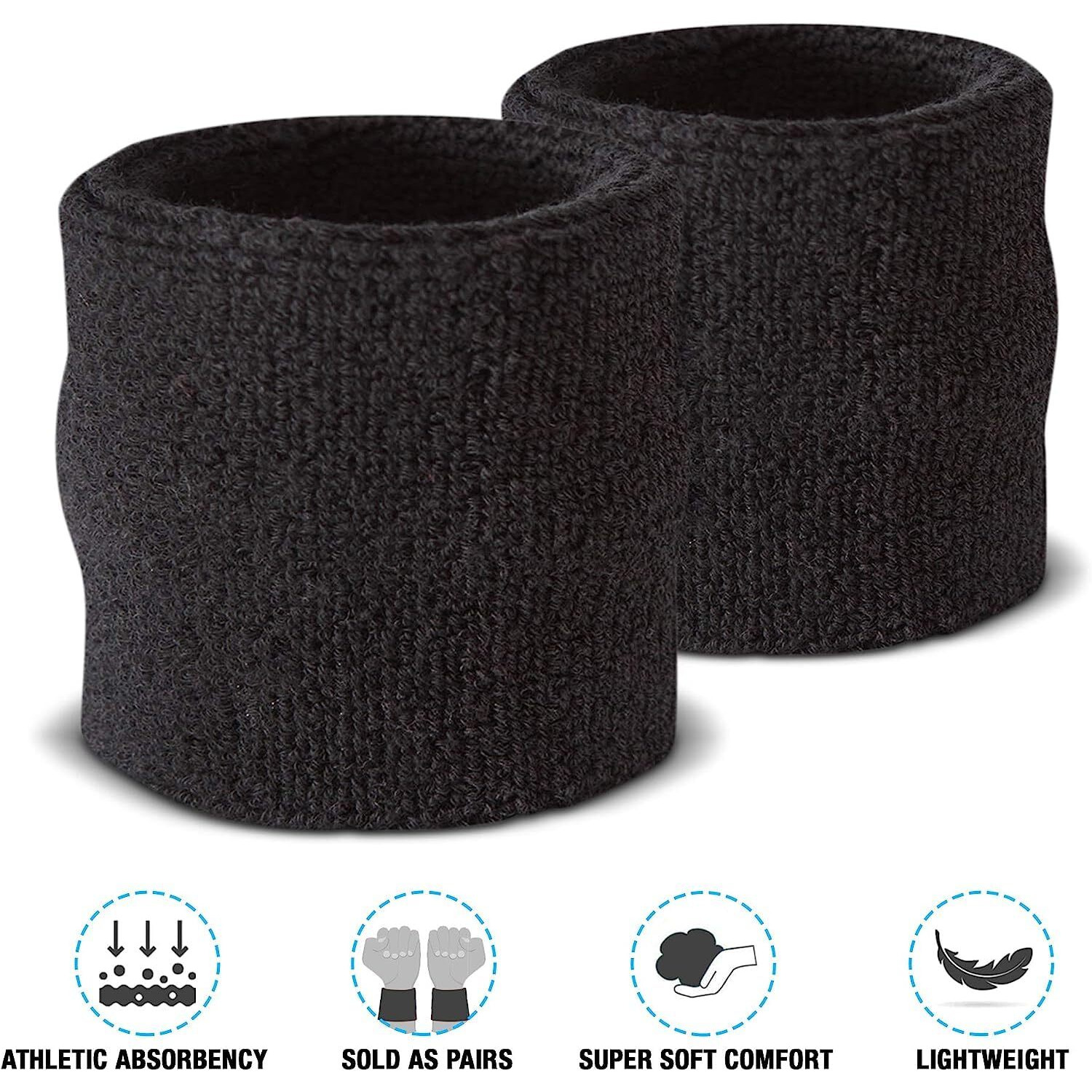 AMIFIT 3 x 3 Inch Wrist Sweatbands Tennis Wrist Bands Absorbent Sweatbands for Football Basketball Running Athletic Sports and Working Out, Pack of 1 (Black)