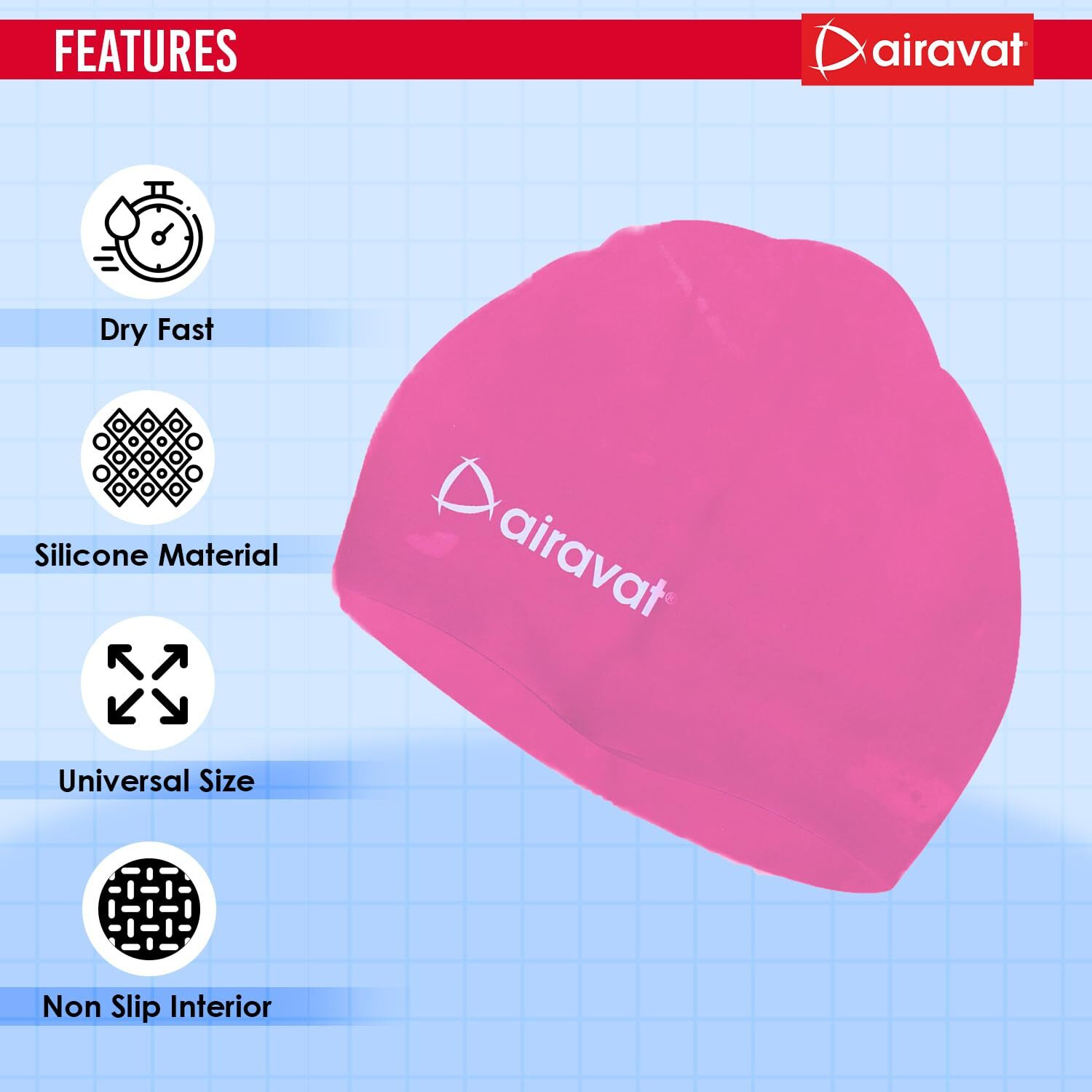 Airavat Basic Swim Cap, 001 Silicone Swim Cap, Comfortable Bathing Cap Ideal for Curly Short Medium Long Hair, Swimming Cap for Women and Men (Pink)