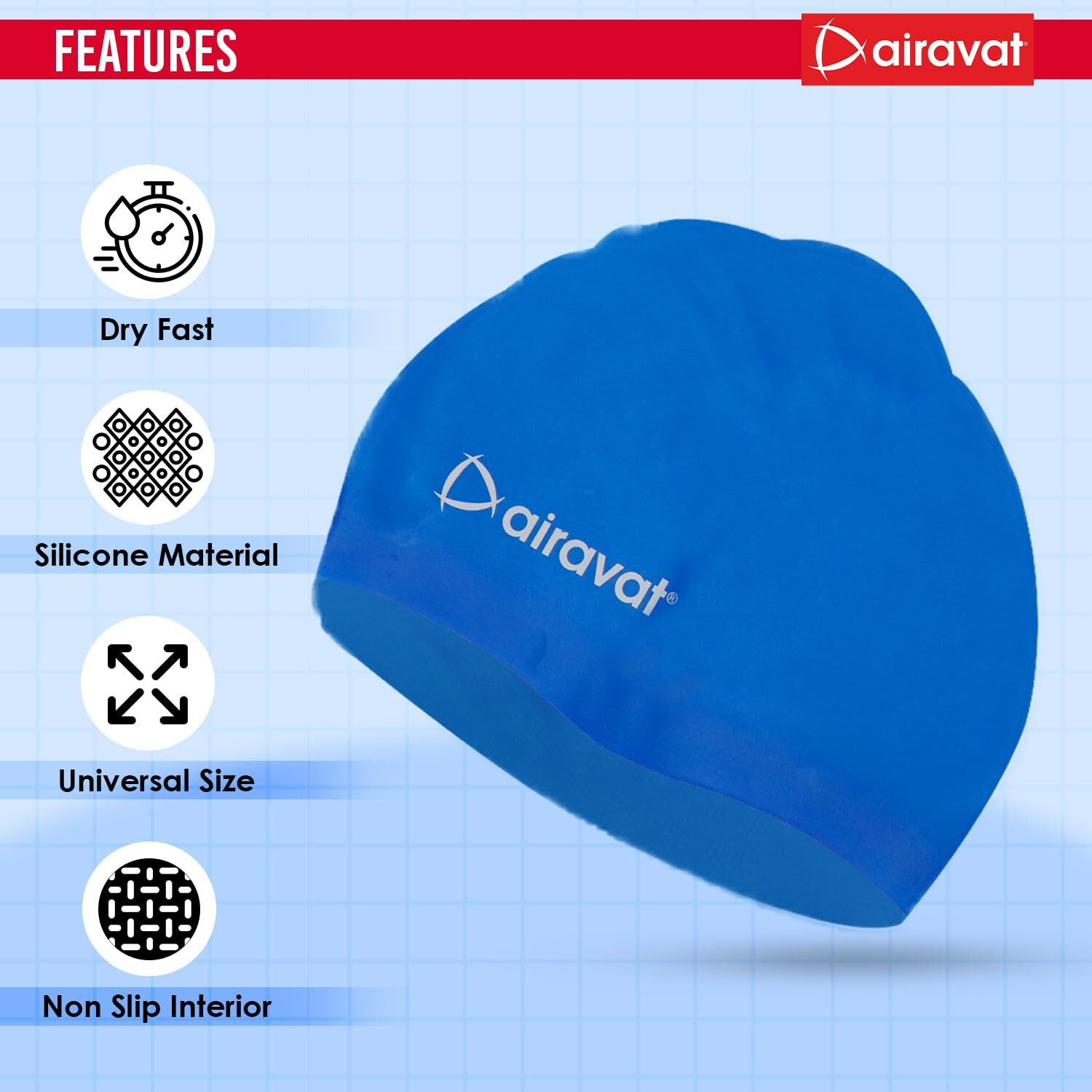 Airavat Basic Swim Cap, 001 Silicone Swim Cap, Comfortable Bathing Cap Ideal for Curly Short Medium Long Hair, Swimming Cap for Women and Men (Dark Blue)