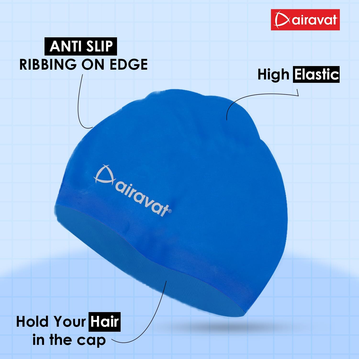 Airavat Basic Swim Cap, 001 Silicone Swim Cap, Comfortable Bathing Cap Ideal for Curly Short Medium Long Hair, Swimming Cap for Women and Men (Dark Blue)