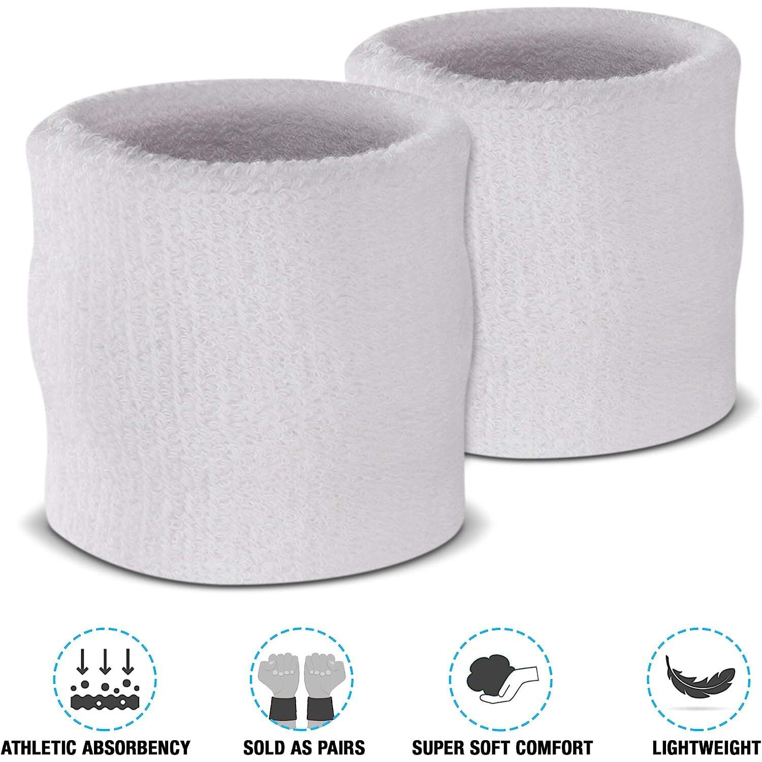 AMIFIT 3 x 3 Inch Wrist Sweatbands Tennis Wrist Bands Absorbent Sweatbands for Football Basketball Running Athletic Sports and Working Out, Pack of 1 (White)