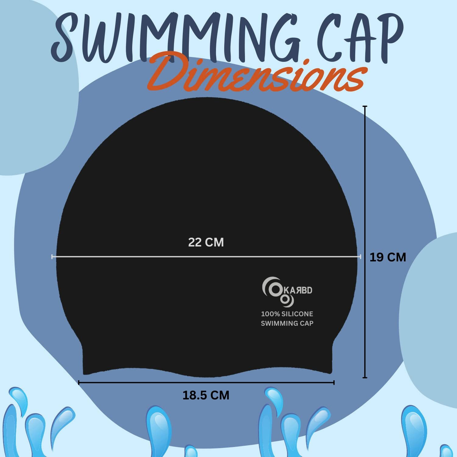 KARBD Silicone Swimming Cap Unisex Soft Waterproof Swimming Pool Head Cap Water Sports Hat for Children Kids Adults Men Women Boys Girls of All Age (Universal Size, Regular Black)