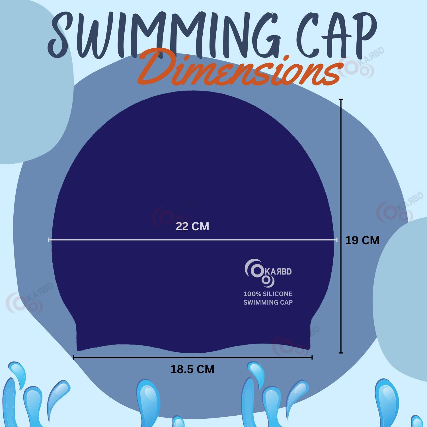 KARBD Silicone Swimming Cap Unisex Soft Waterproof Swimming Pool Head Cap Water Sports Hat for Children Kids Adults Men Women Boys Girls of All Age (Universal Size, Regular Dark Blue)