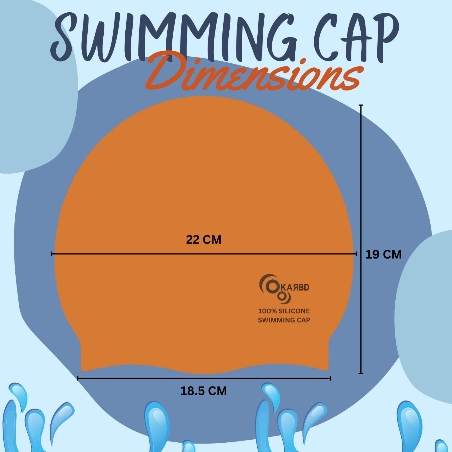 KARBD Silicone Swimming Cap Unisex Soft Waterproof Swimming Pool Head Cap Water Sports Hat for Children Kids Adults Men Women Boys Girls of All Age (Universal Size, Regular Orange)