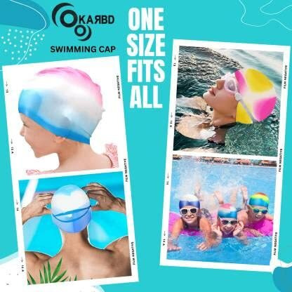 KARBD Silicone Swimming Cap Unisex Soft Waterproof Swimming Pool Head Cap Water Sports Hat for Children Kids Adults Men Women Boys Girls of All Age (Universal Size, Pink White Blue)