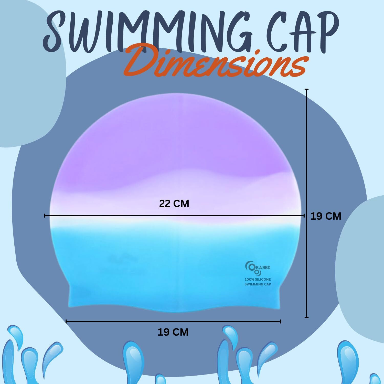 KARBD Silicone Swimming Cap Unisex Soft Waterproof Swimming Pool Cap Water Sports Long Hair for Children Kids Adults Men Women Boys Girls of All Age (Universal Size, Purple Blue)