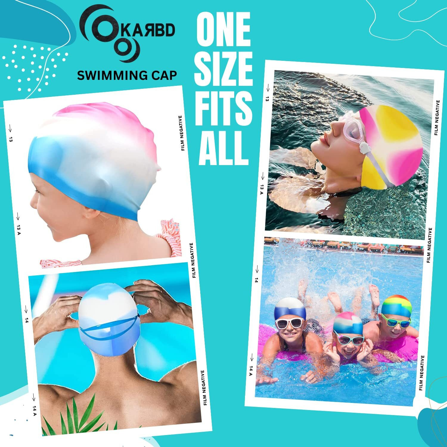 KARBD Silicone Swimming Cap Unisex Soft Waterproof Swimming Pool Cap Water Sports Long Hair for Children Kids Adults Men Women Boys Girls of All Age (Universal Size, Multicolour Orange White Blue)