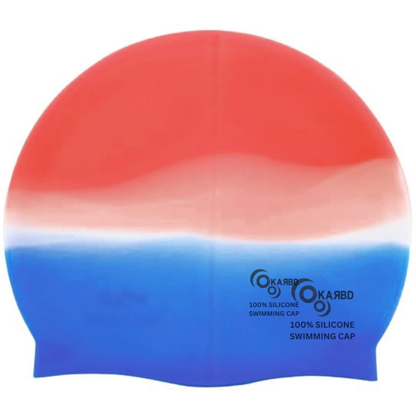 KARBD Silicone Swimming Cap Unisex Soft Waterproof Swimming Pool Head Cap Water Sports Long Hair for Children Kids Adults Men Women Boys Girls of All Age (Universal Size, Red White Blue)