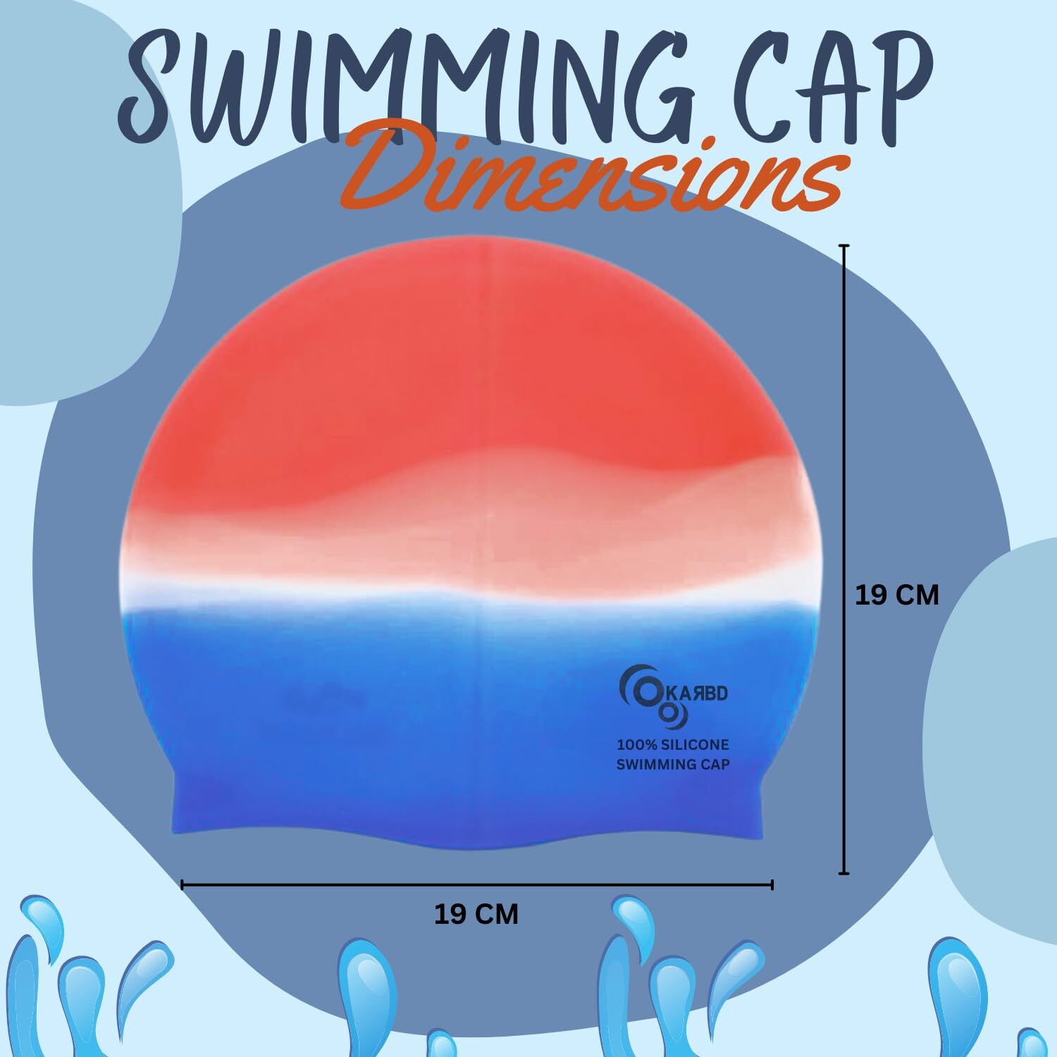 KARBD Silicone Swimming Cap Unisex Soft Waterproof Swimming Pool Head Cap Water Sports Long Hair for Children Kids Adults Men Women Boys Girls of All Age (Universal Size, Red White Blue)