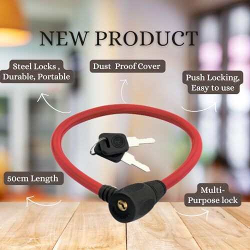 KONIO Heavy Duty Helmet Lock Anti-Theft Multipurpose Iron Cable Safety Lock (Red&Black)