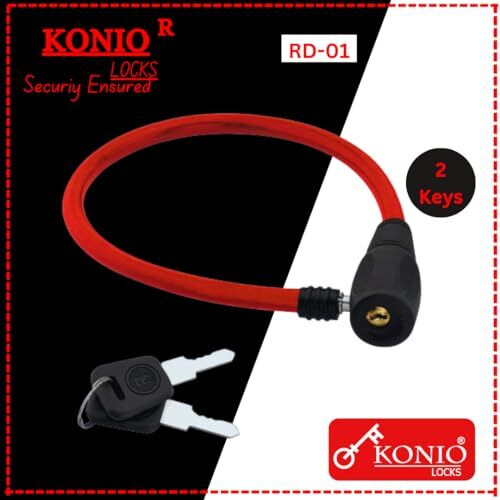 KONIO Heavy Duty Helmet Lock Anti-Theft Multipurpose Iron Cable Safety Lock (Red&Black)