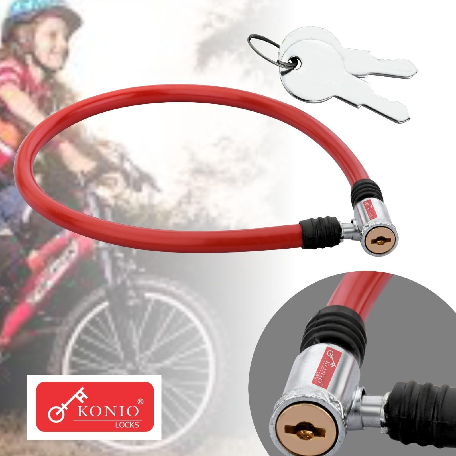 KONIO Steel Helmet Lock Anti-Theft Multipurpose Safety Lock with 2 Keys for Bike, Scooter, Stroller Cycle & Helmet Lock Pack-1 (Red).