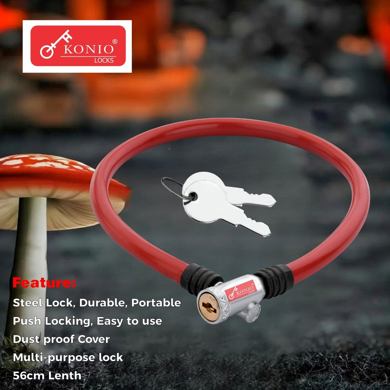 KONIO Steel Helmet Lock Anti-Theft Multipurpose Safety Lock with 2 Keys for Bike, Scooter, Stroller Cycle & Helmet Lock Pack-1 (Red).