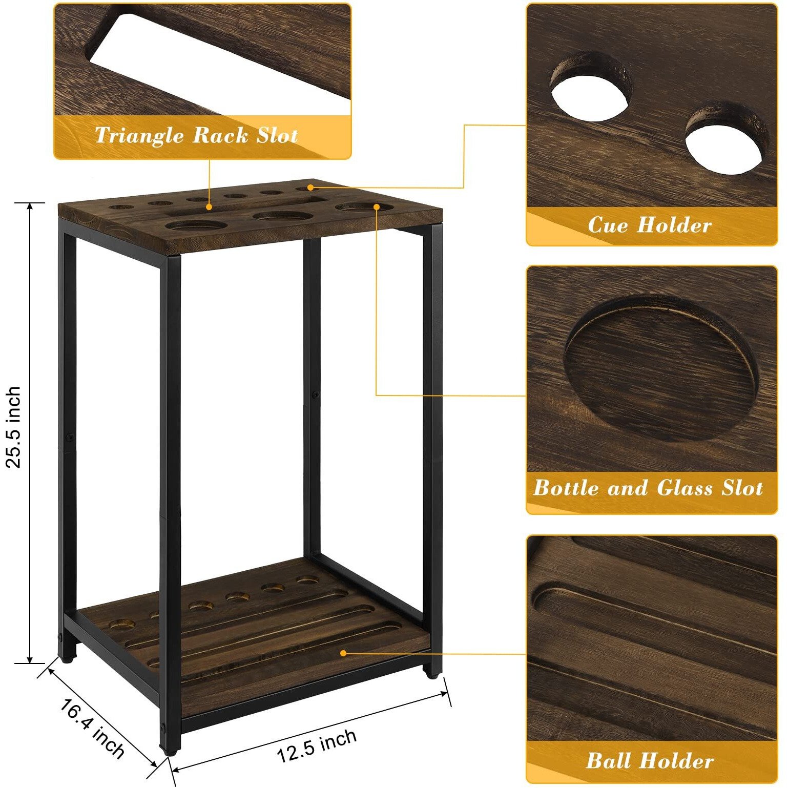 Pool Stick Holder Pool Cue Rack Pool Cue Stick Holder Wood Billiard Stick Holder Pool Table Accessories for Billiard Room Game Room Club Holds 6 Cues, Floor Stand, Deep Brown
