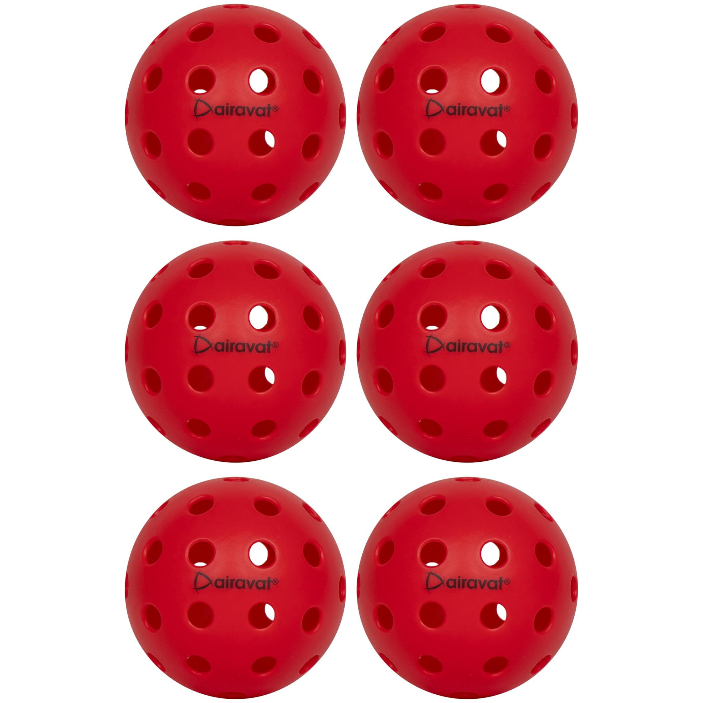 AIRAVAT Premium Outdoor Pickleball Balls, 40 Hole Pickleball for Tournament and Competition Play, Perfectly Balanced, High Bounce True Flight, Durable (Red- Pack of 6)