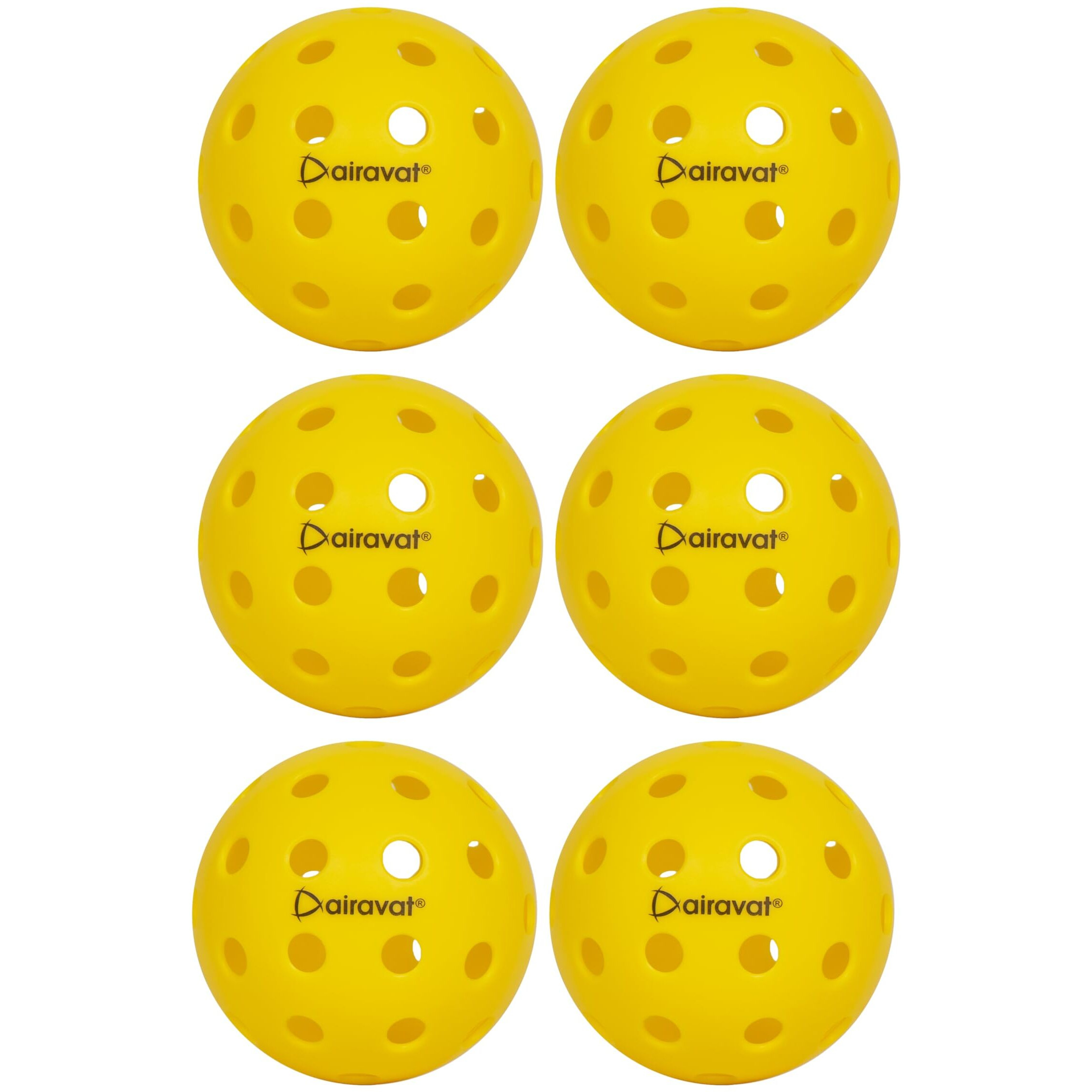 AIRAVAT Premium Outdoor Pickleball Balls, 40 Hole Pickleball for Tournament and Competition Play, Perfectly Balanced, High Bounce True Flight, Durable (Yellow- Pack of 6)