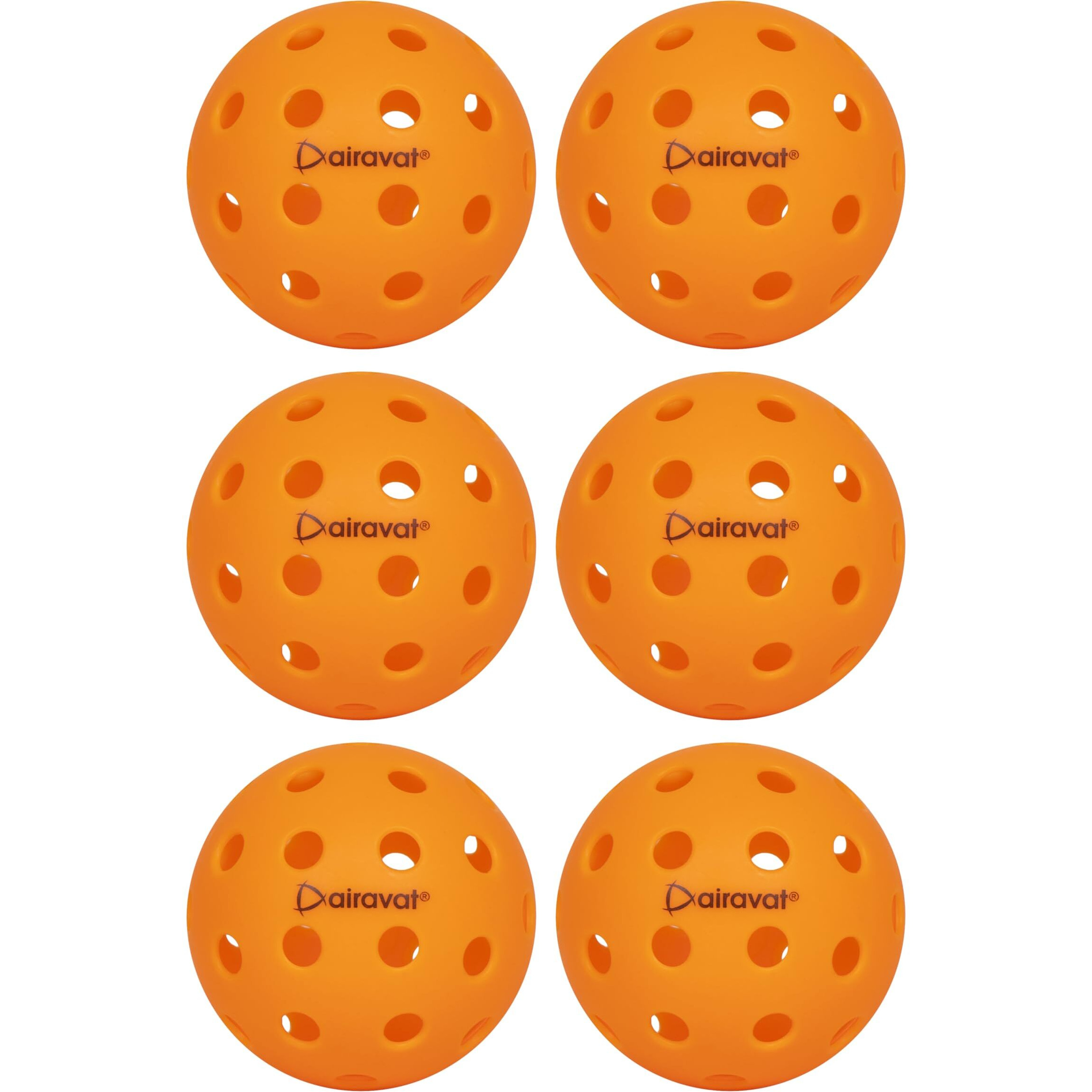 AIRAVAT Premium Outdoor Pickleball Balls, 40 Hole Pickleball for Tournament and Competition Play, Perfectly Balanced, High Bounce True Flight, Durable (Orange- Pack of 6)
