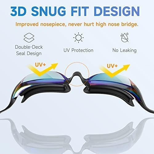 CABLE HUNTER Anti fog Protection Clear Anti-UV Swimming Goggles with Adjustable Strap, Free Nose Clip, Ear Plugs [Rainbow]