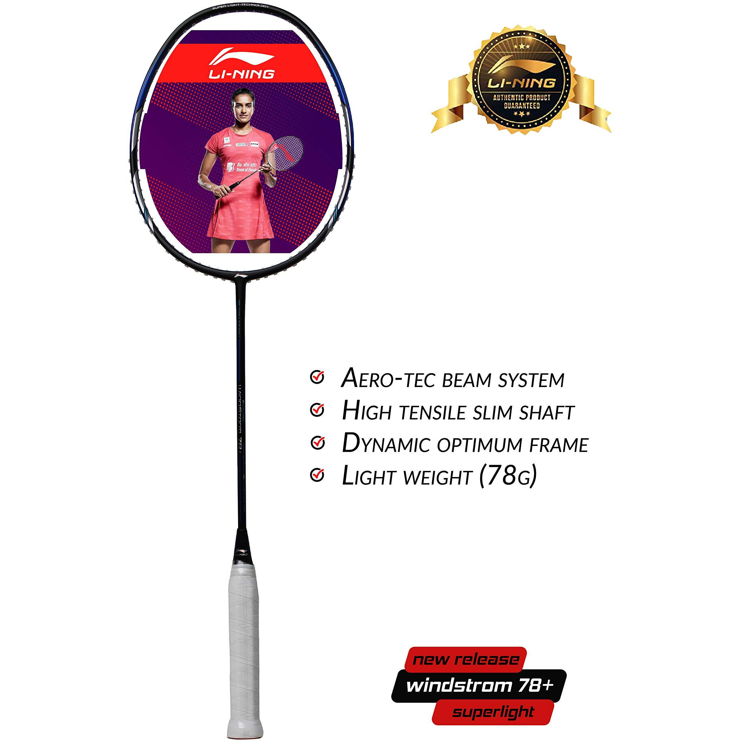 Li-Ning Windstorm 78+ Badminton Racket Carbon-Graphite, Unstrung (Black Silver Blue)