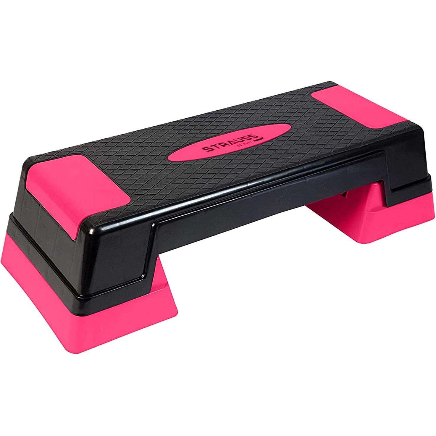 Strauss High Rise Aerobic Stepper | Two Height Level Adjustments - 6 inches and 8 inches | Slip-Resistant & Shock Absorbing Platform for Extra-Durability - Supports Upto 200 KG, (Pink)