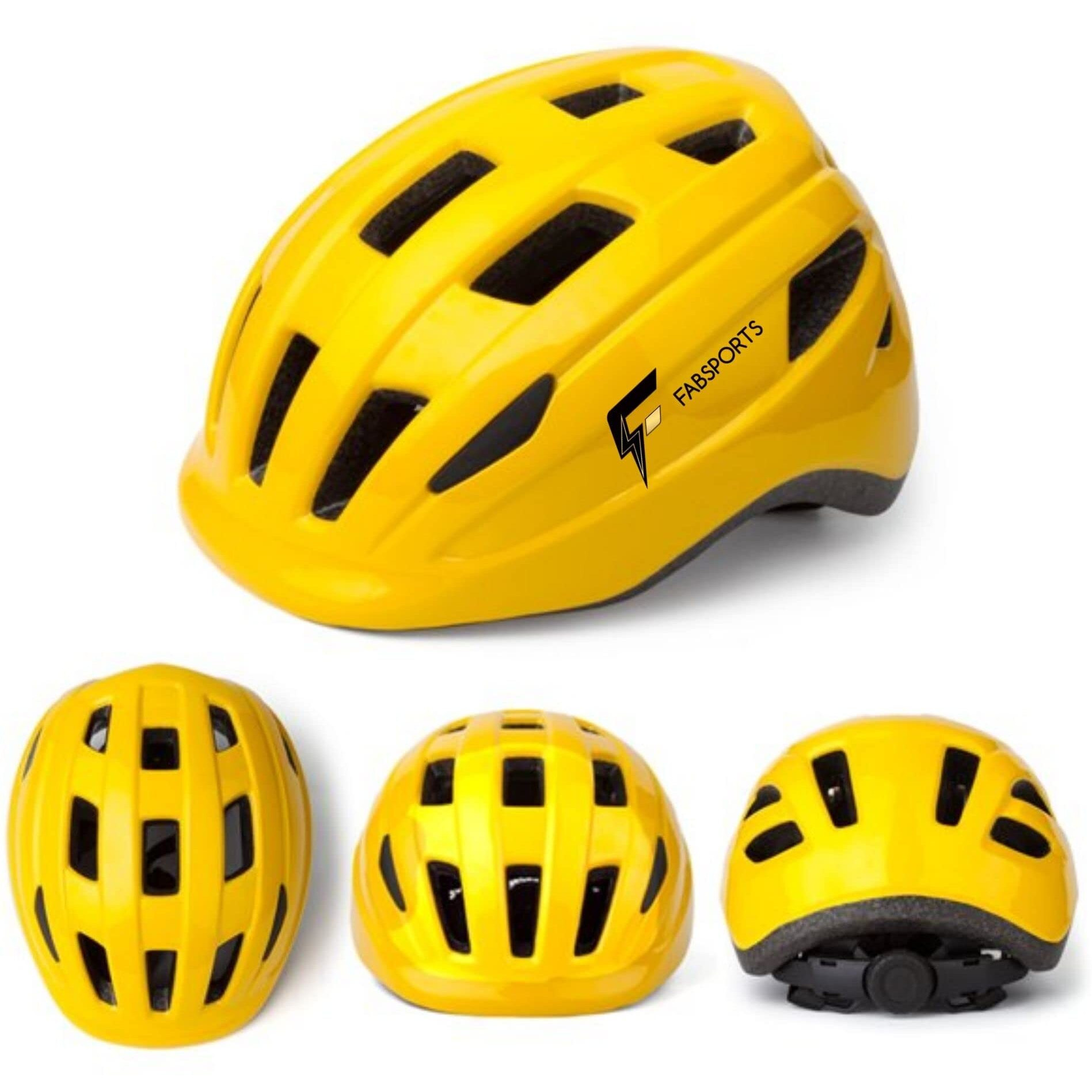 FABSPORTS Kid s Light Weight Bicycle Bike Adjustable Size Superior Ventilation Safety Helmet for Cycling Skating Skate Boarding (Yellow, 5-12 Years)